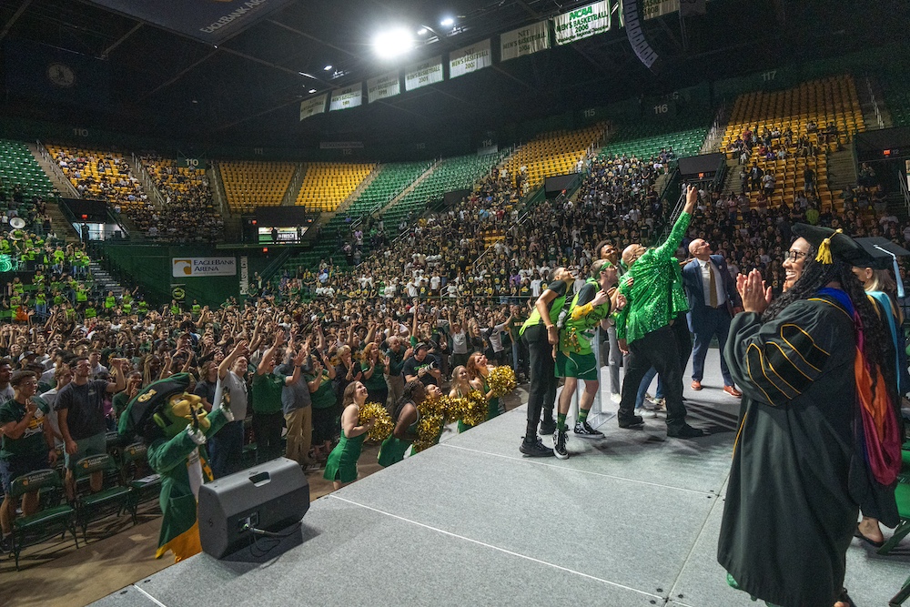 Doc Nix takes a selfie at Convocation