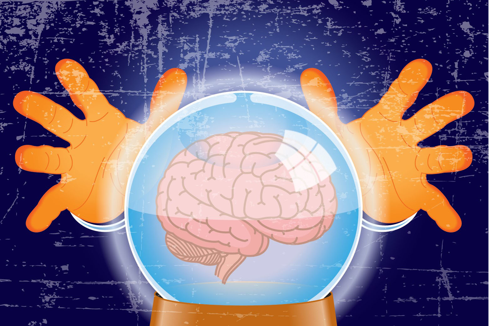 The image of a brain inside a crystal ball is used to illustrate the concept of affective forecasting.