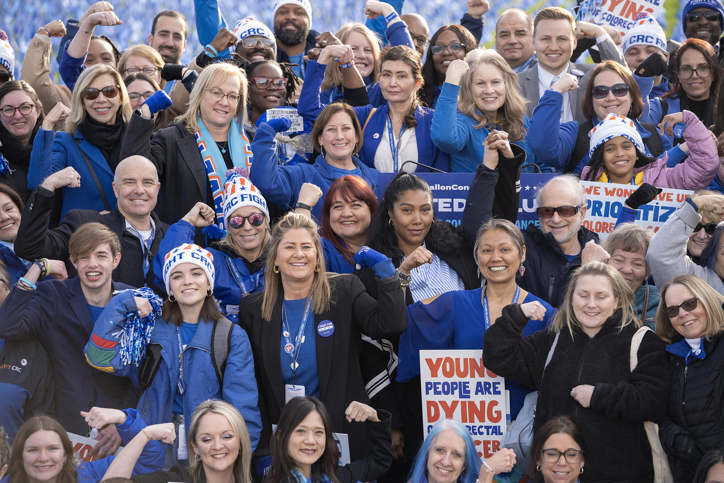 Volunteers and advocates for colorectal cancer awareness gather on Capitol Hill