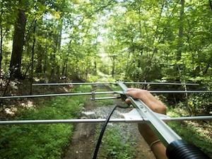 A common method of tracking Wood Turtles is the use of radio-telemetry. Pictured here is the antenna used to track adult Wood Turtles at a SCBI long-term study site in Virginia. © Jonathan Drescher-Lehman (former GMU graduate student – Smithsonian Research Fellow). 