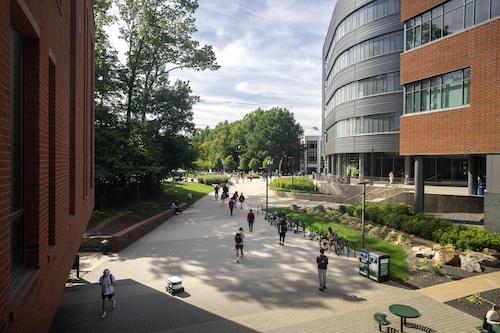 students on walkway near Horizon Hall