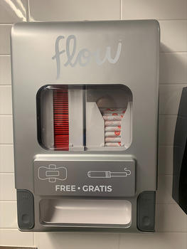 Free menstrual products dispenser in Peterson Hall